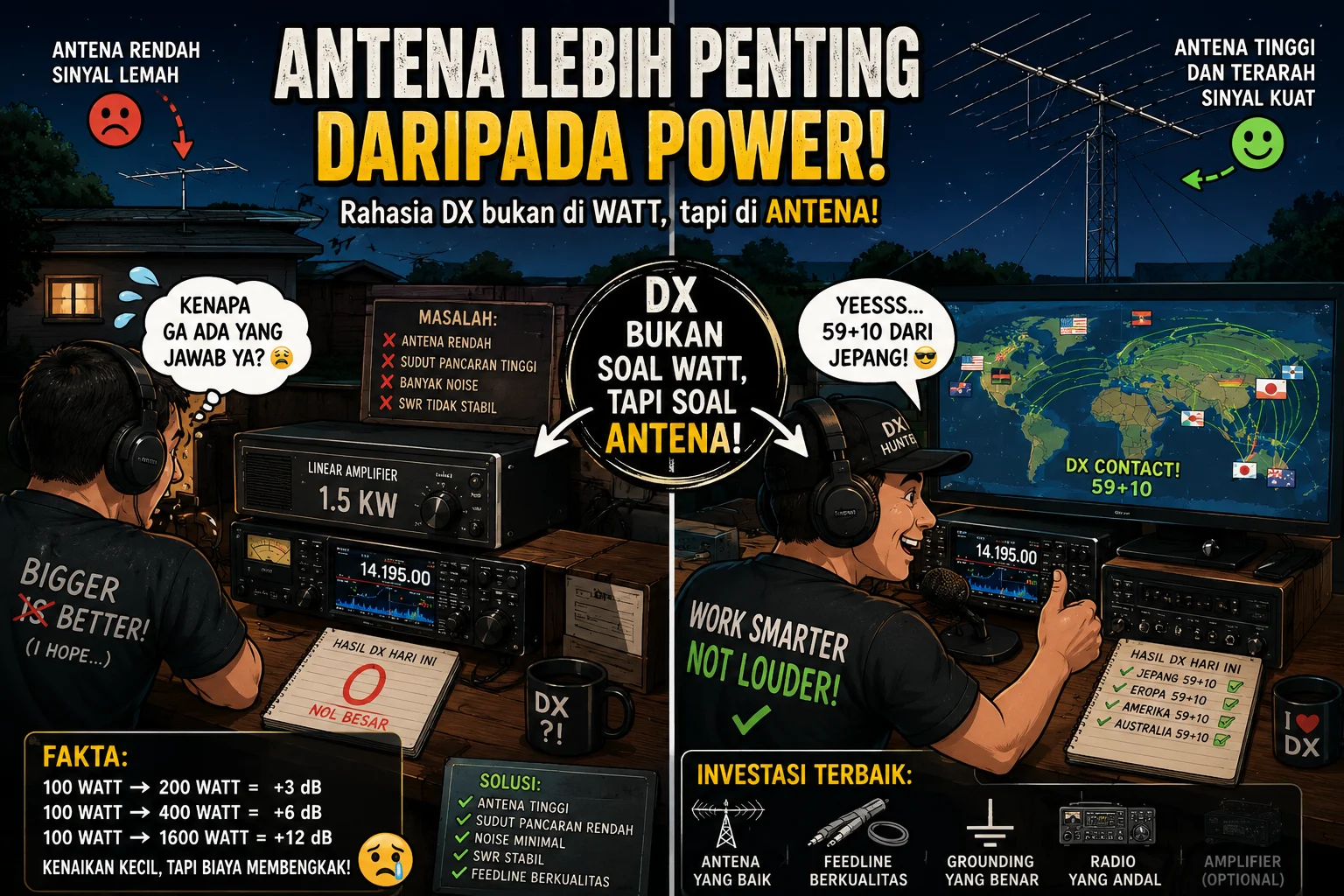 Jangan Tertipu Watt Besar: Mengapa Antena Lebih Penting daripada Power dalam Radio Amatir